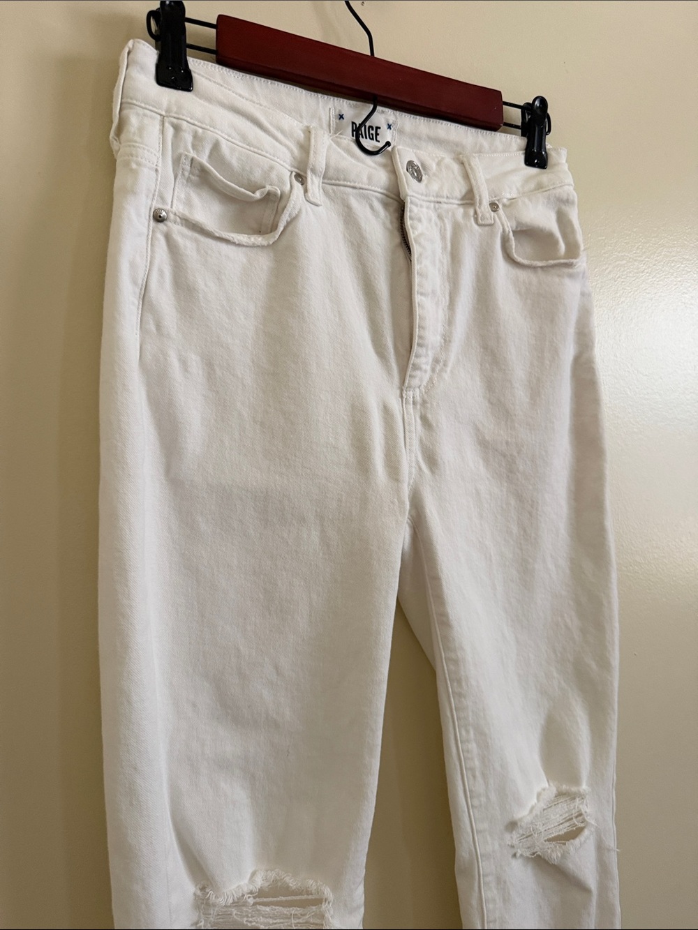 PAIGE White Distressed Straight-Leg Jeans - Picture 4 of 13